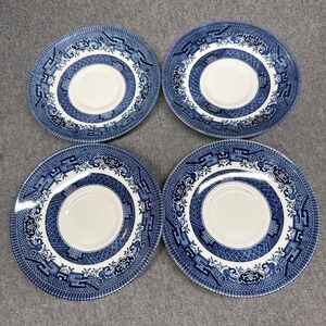Churchill Vintage Blue Willow Saucers Set of 4 Blue White China Plates England